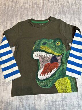 NWOT Mini Boden Green T-Rex Hotchpotch Long Sleeve Tee 5-6Y